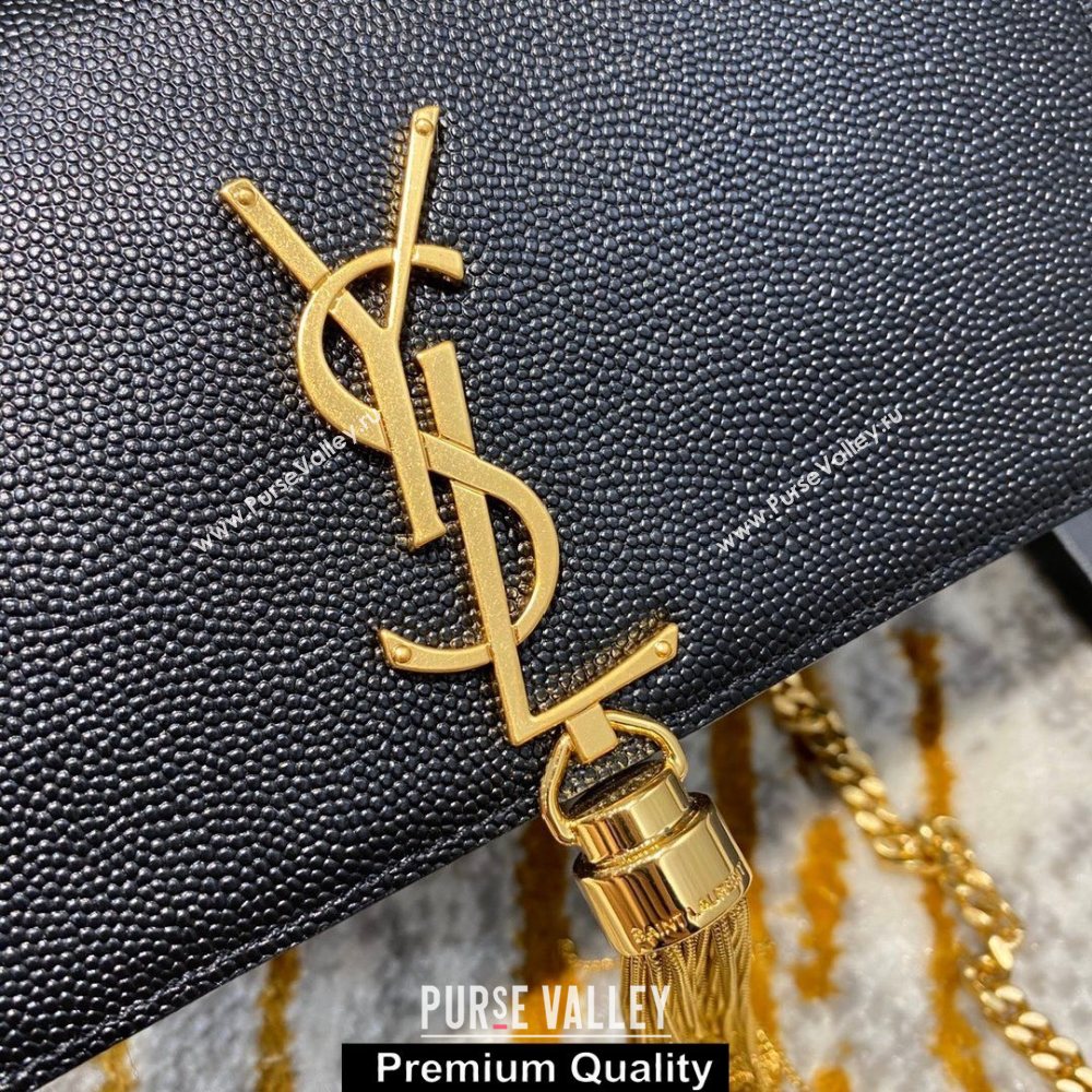 saint laurent small Kate chain wallet with tassel in caviar leather 452159 black/gold (jundu--3279)