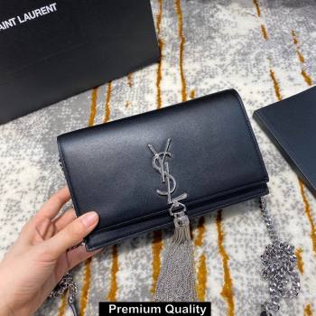 saint laurent small Kate chain wallet with tassel in smooth calfskin 452159 black/silver (jundu-8967)