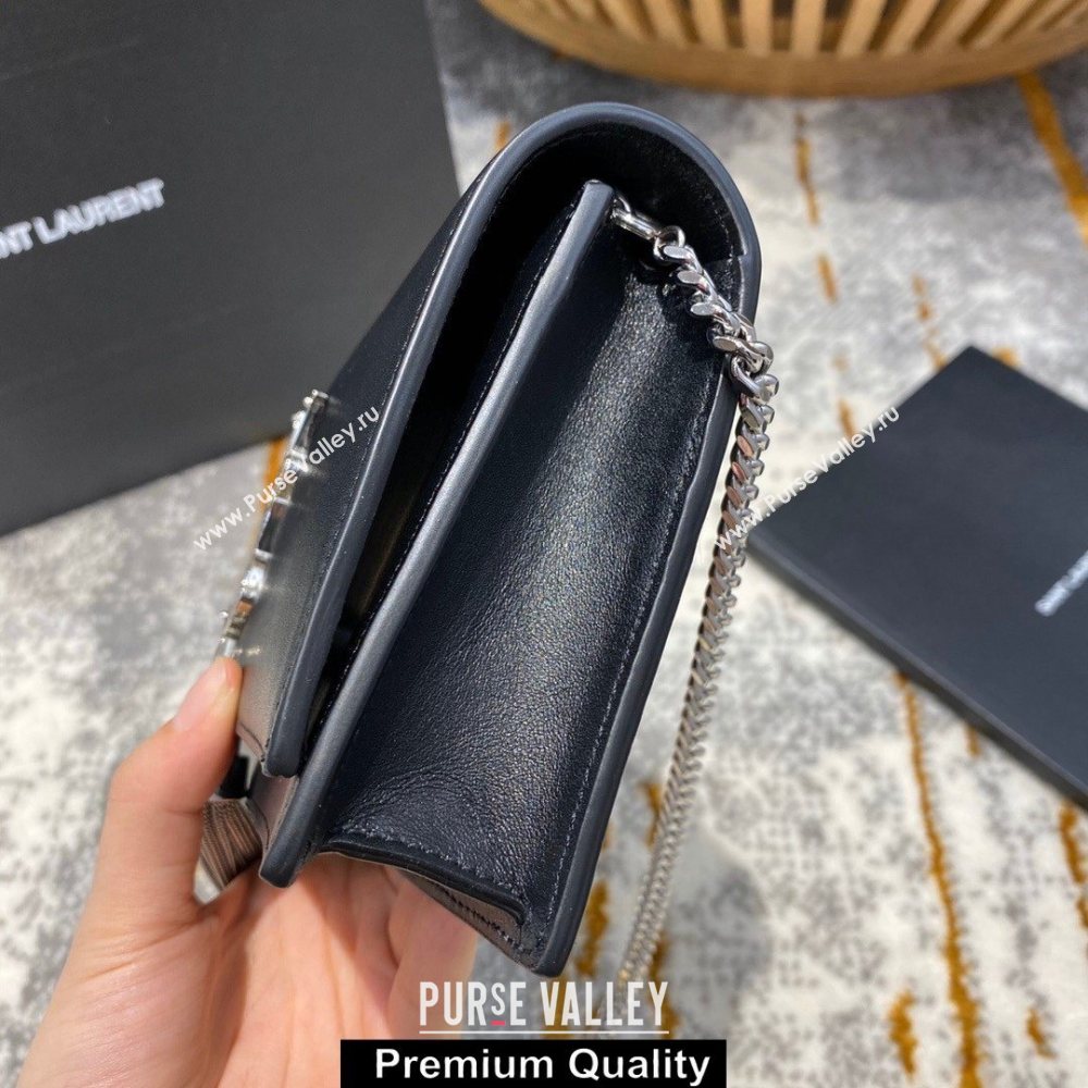 saint laurent small Kate chain wallet with tassel in smooth calfskin 452159 black/silver  (jundu-8967)