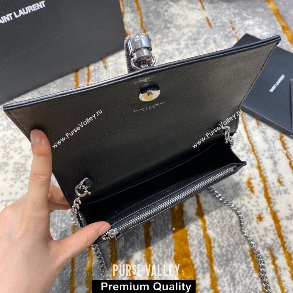 saint laurent small Kate chain wallet with tassel in smooth calfskin 452159 black/silver  (jundu-8967)