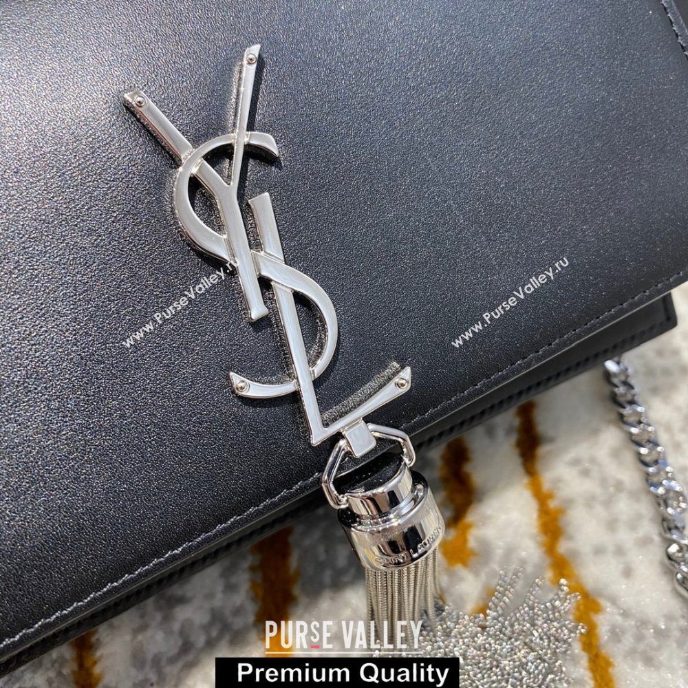 saint laurent small Kate chain wallet with tassel in smooth calfskin 452159 black/silver  (jundu-8967)