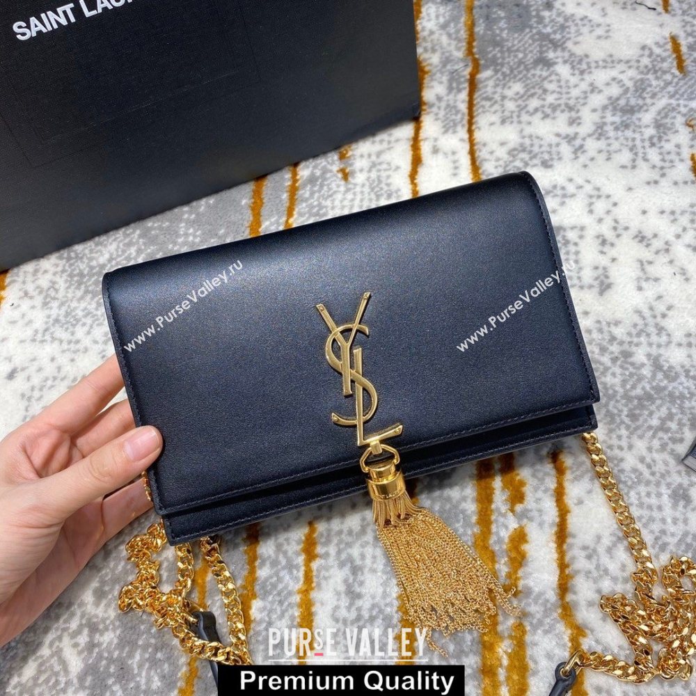 saint laurent small Kate chain wallet with tassel in smooth calfskin 452159 black/gold (jundu-5831)