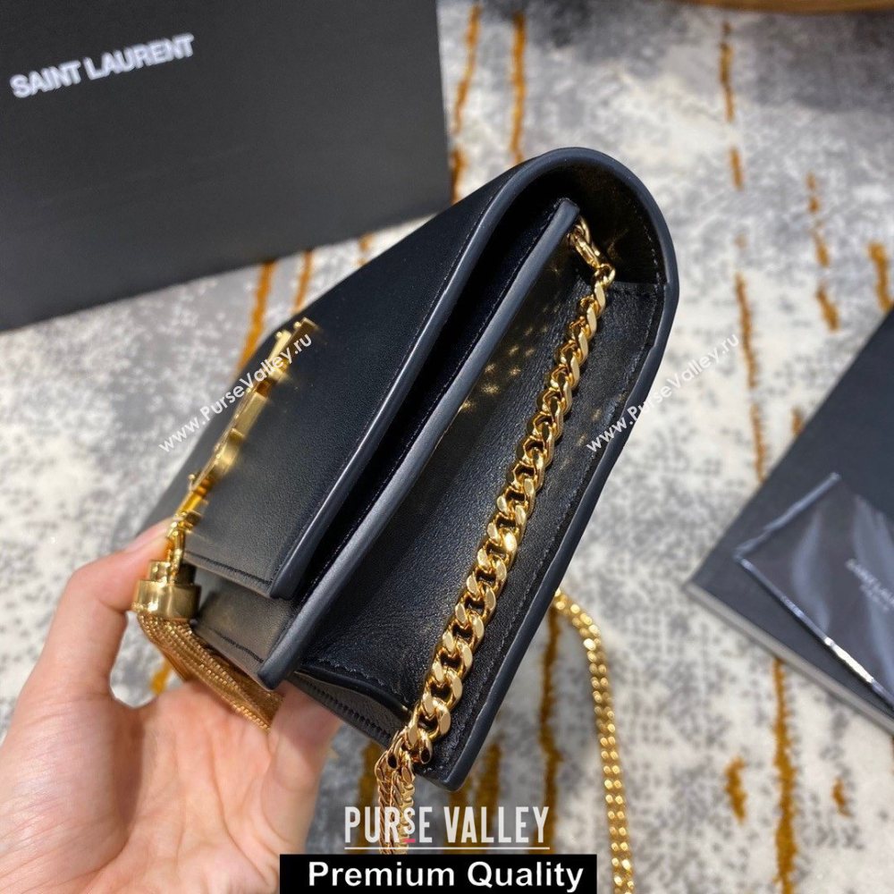 saint laurent small Kate chain wallet with tassel in smooth calfskin 452159 black/gold (jundu-5831)