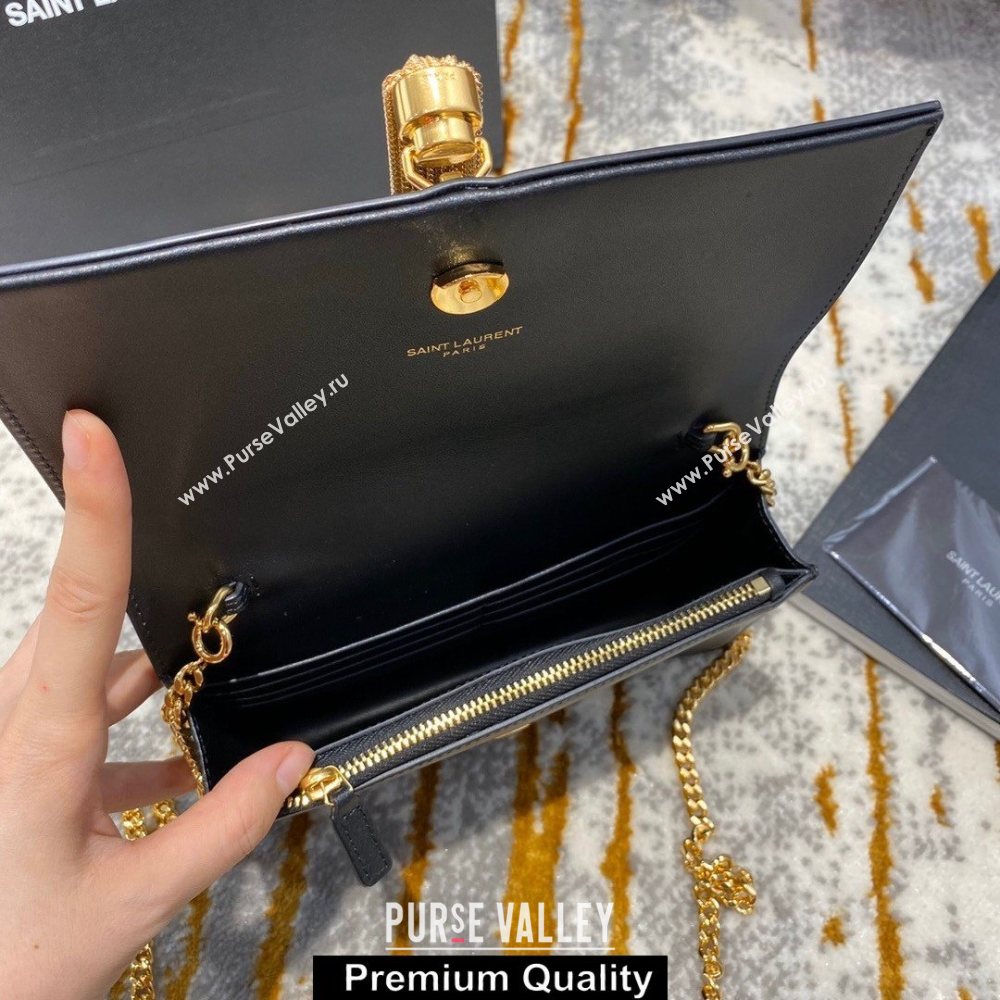 saint laurent small Kate chain wallet with tassel in smooth calfskin 452159 black/gold (jundu-5831)