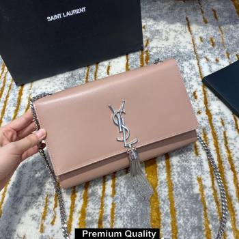 saint laurent Kate chain wallet with tassel in smooth calfskin 354119 pink/silver (jundu-4369)