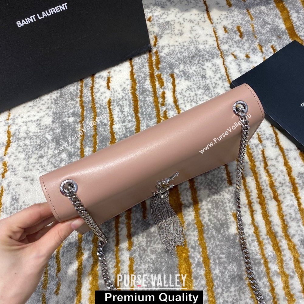 saint laurent Kate chain wallet with tassel in smooth calfskin 354119 pink/silver (jundu-4369)