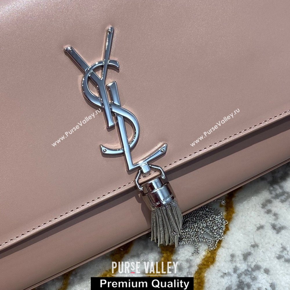 saint laurent Kate chain wallet with tassel in smooth calfskin 354119 pink/silver (jundu-4369)