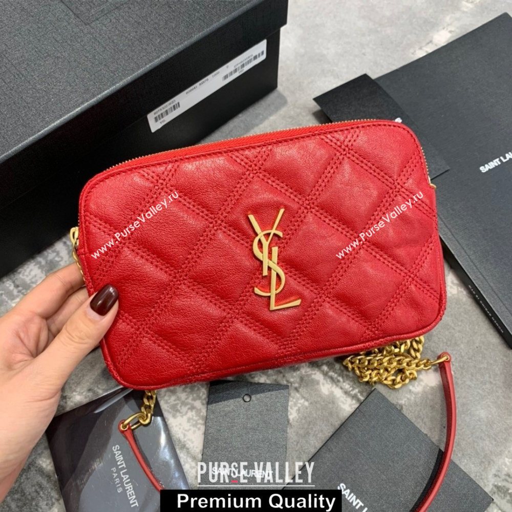 saint laurent becky clutch bag in lambskin 608941 red (original quality) (jundu-6362)