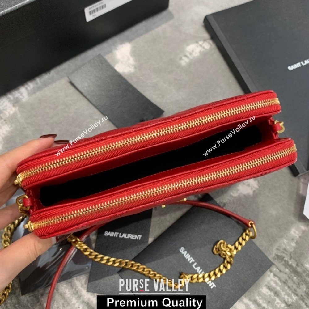 saint laurent becky clutch bag in lambskin 608941 red (original quality) (jundu-6362)