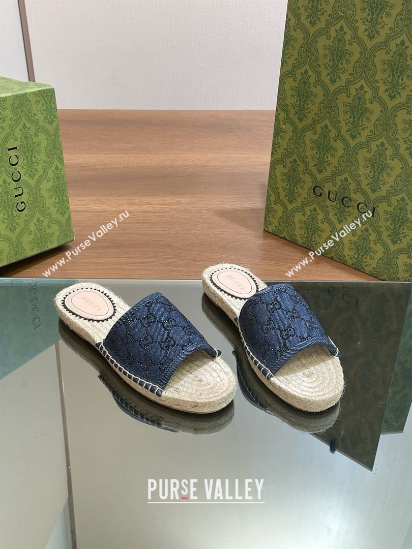 Gucci Womens slide espadrille with GG crystals blue 772146 2024 (kaola-240423-11)