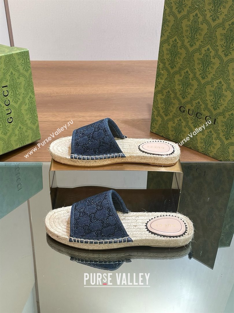 Gucci Womens slide espadrille with GG crystals blue 772146 2024 (kaola-240423-11)