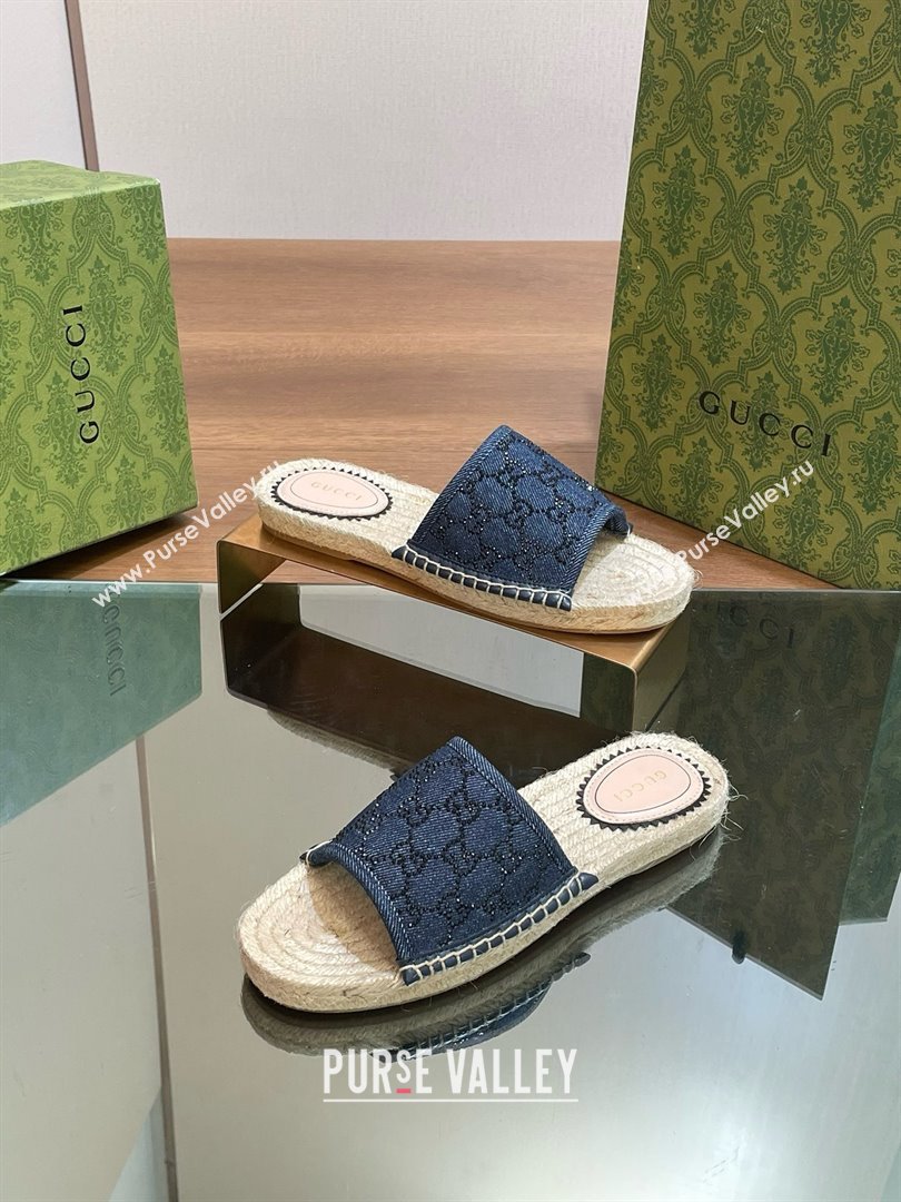 Gucci Womens slide espadrille with GG crystals blue 772146 2024 (kaola-240423-11)