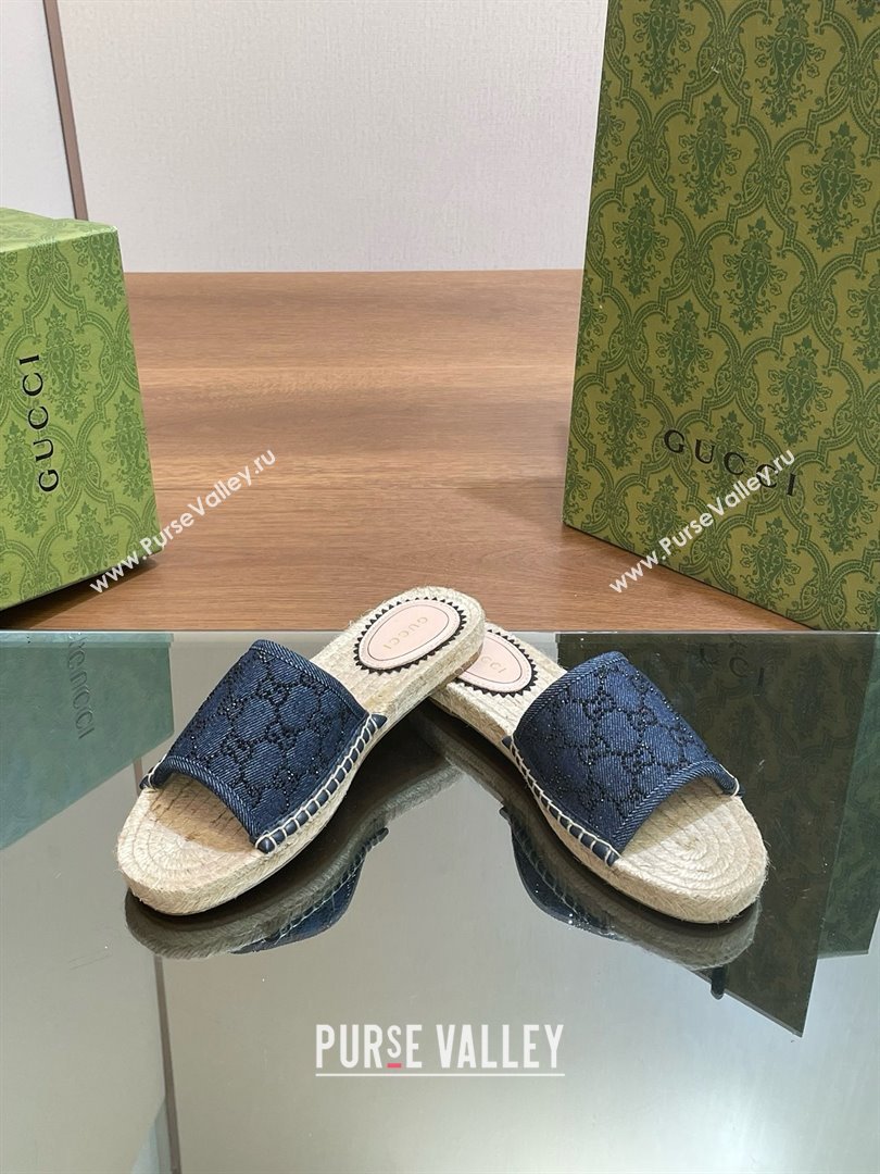 Gucci Womens slide espadrille with GG crystals blue 772146 2024 (kaola-240423-11)