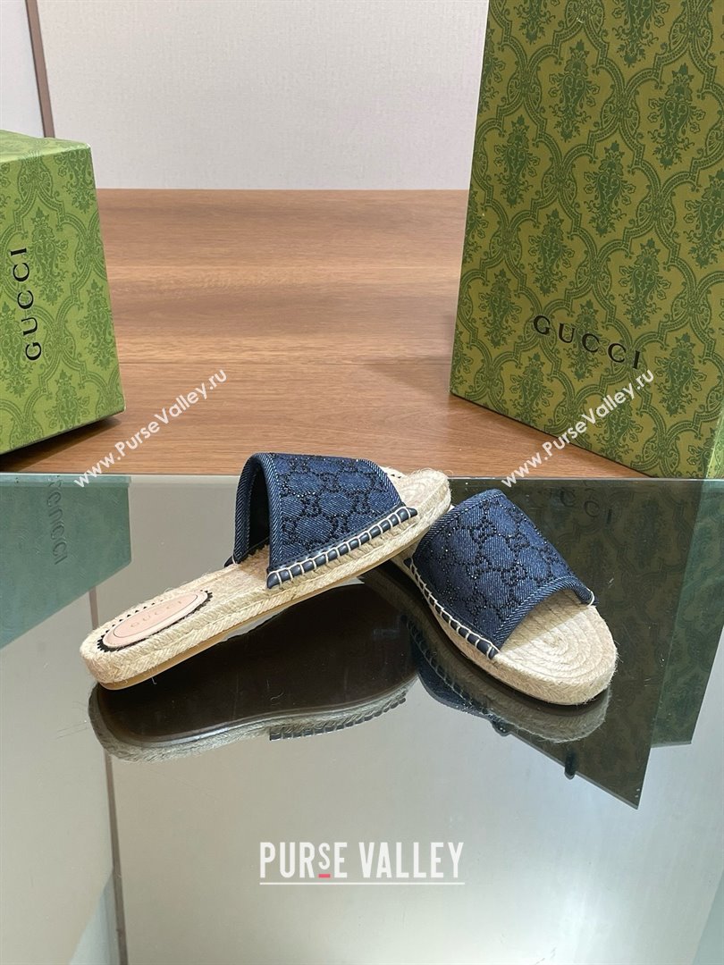Gucci Womens slide espadrille with GG crystals blue 772146 2024 (kaola-240423-11)