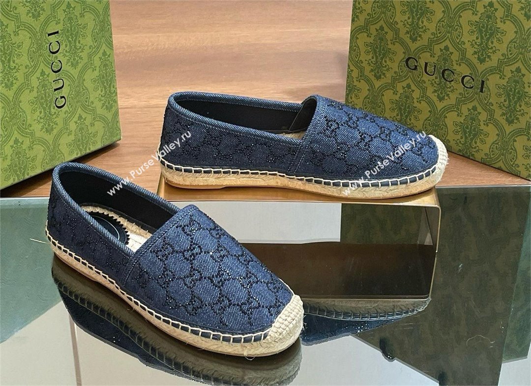 Gucci GG crystal-embellished denim espadrilles blue 2024 (kaola-240423-12)