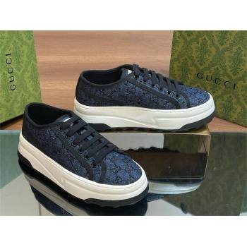 Gucci Womens GG sneaker in Blue denim with black GG crystals 772879 2023 (guoran-240423-05)