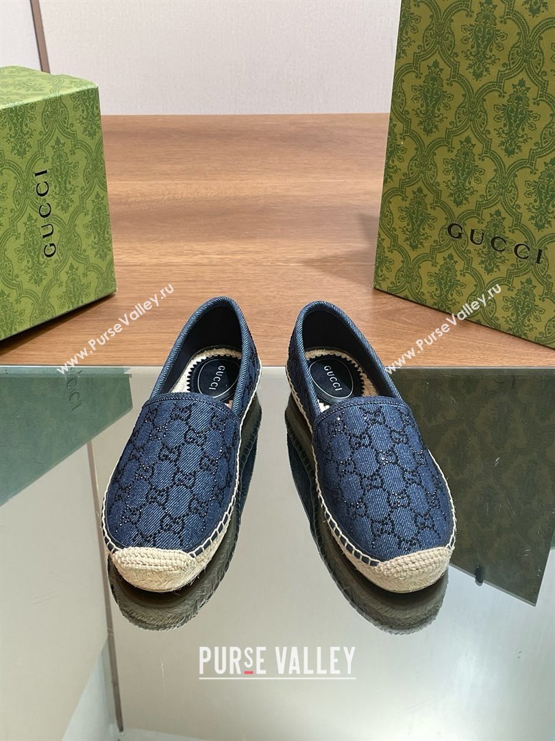 Gucci GG crystal-embellished denim espadrilles blue 2024 (kaola-240423-12)