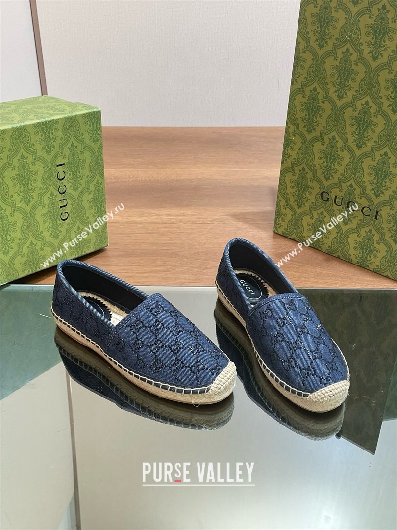 Gucci GG crystal-embellished denim espadrilles blue 2024 (kaola-240423-12)