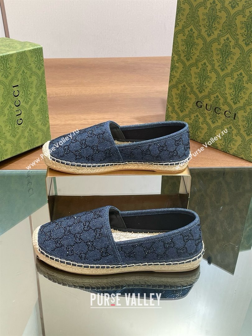 Gucci GG crystal-embellished denim espadrilles blue 2024 (kaola-240423-12)