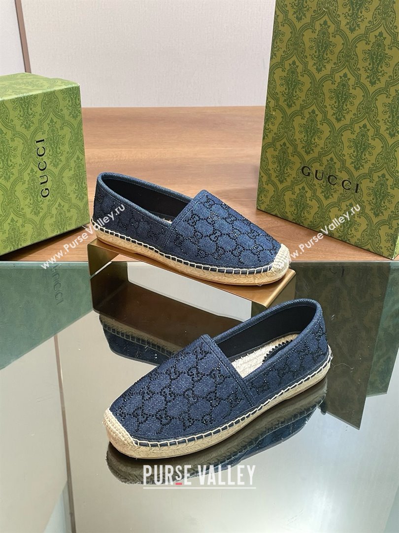 Gucci GG crystal-embellished denim espadrilles blue 2024 (kaola-240423-12)