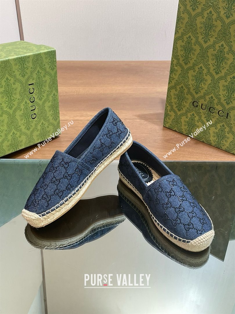 Gucci GG crystal-embellished denim espadrilles blue 2024 (kaola-240423-12)