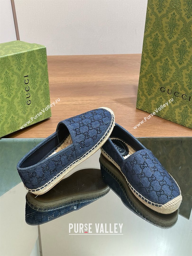 Gucci GG crystal-embellished denim espadrilles blue 2024 (kaola-240423-12)