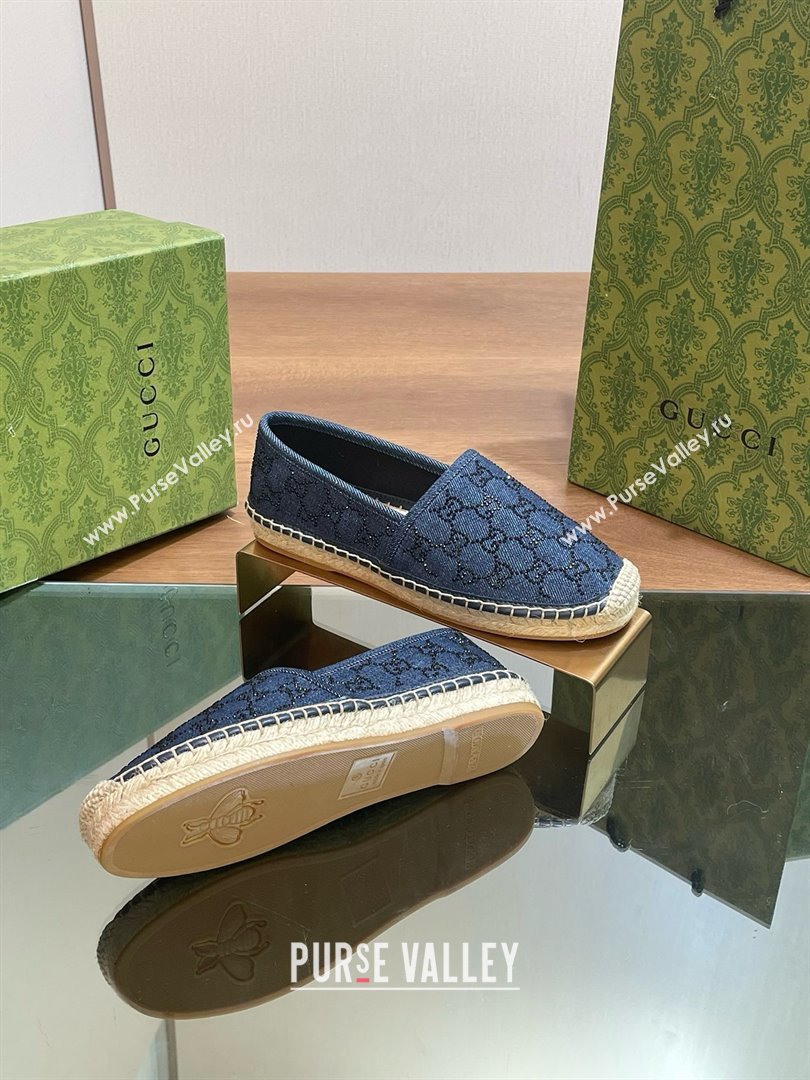 Gucci GG crystal-embellished denim espadrilles blue 2024 (kaola-240423-12)