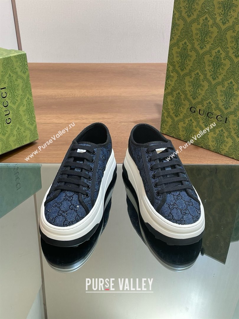 Gucci Womens GG sneaker in Blue denim with black GG crystals 772879 2023 (guoran-240423-05)