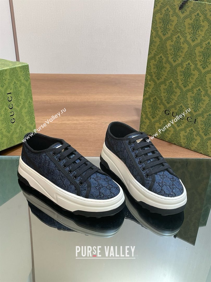 Gucci Womens GG sneaker in Blue denim with black GG crystals 772879 2023 (guoran-240423-05)