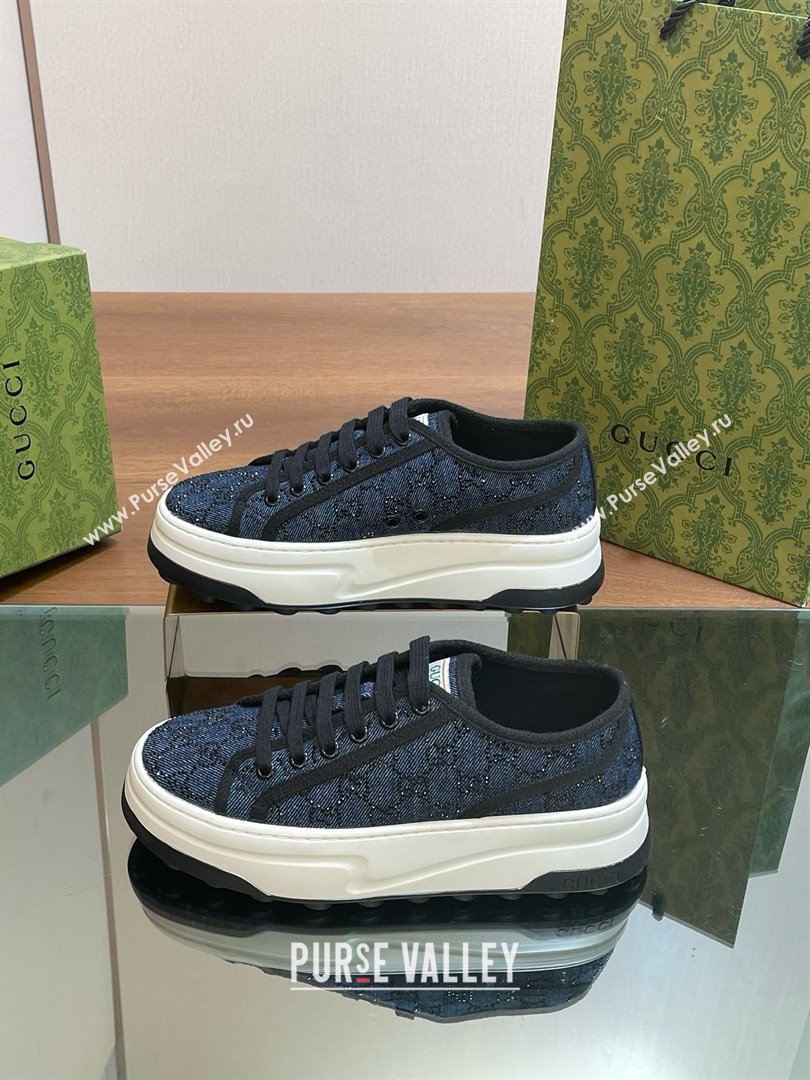 Gucci Womens GG sneaker in Blue denim with black GG crystals 772879 2023 (guoran-240423-05)