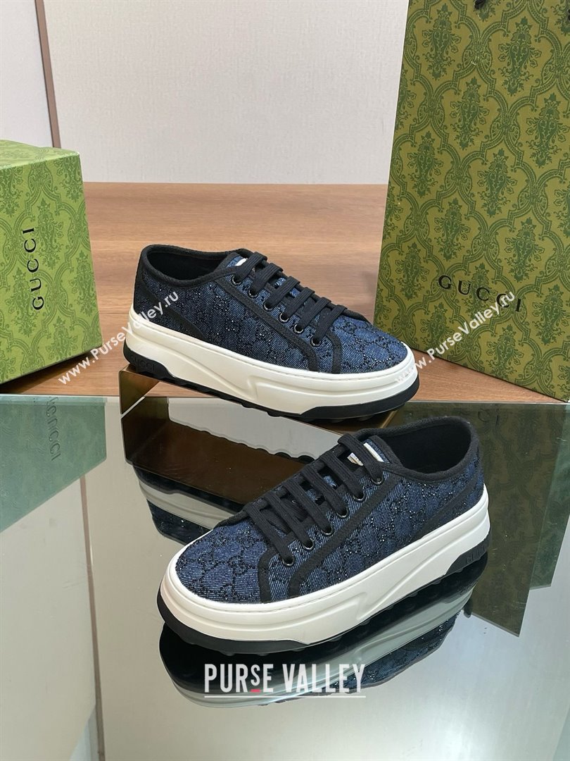 Gucci Womens GG sneaker in Blue denim with black GG crystals 772879 2023 (guoran-240423-05)