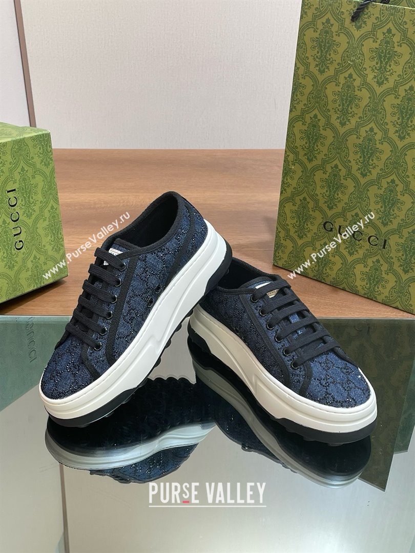 Gucci Womens GG sneaker in Blue denim with black GG crystals 772879 2023 (guoran-240423-05)