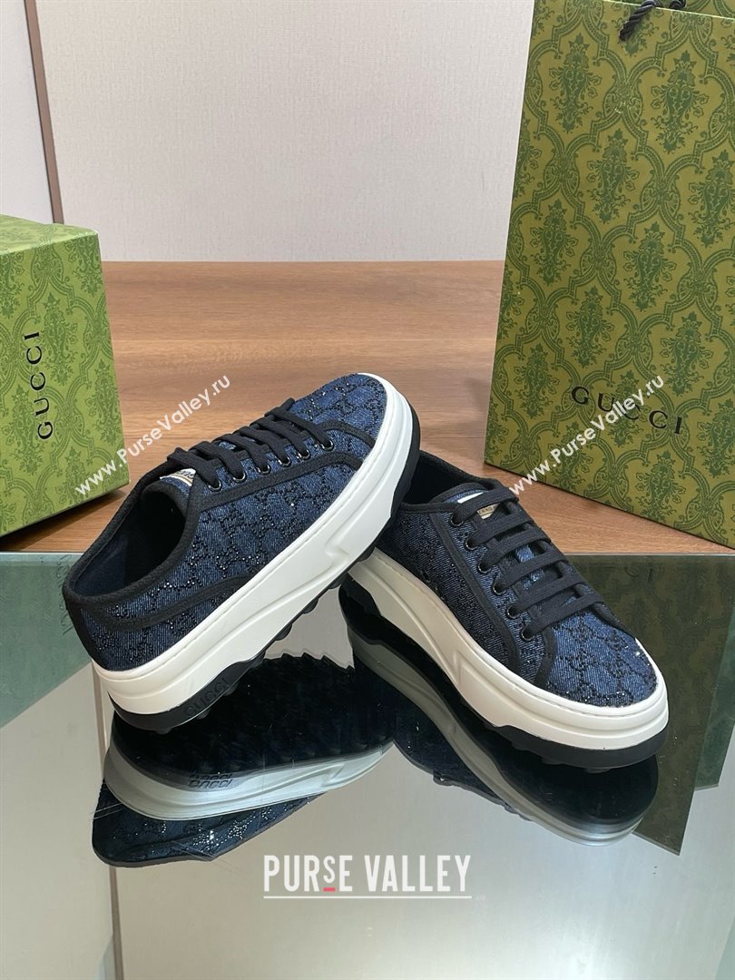 Gucci Womens GG sneaker in Blue denim with black GG crystals 772879 2023 (guoran-240423-05)