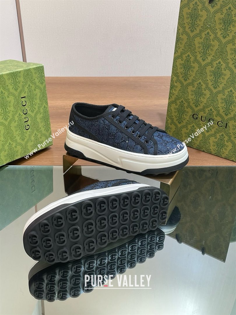 Gucci Womens GG sneaker in Blue denim with black GG crystals 772879 2023 (guoran-240423-05)