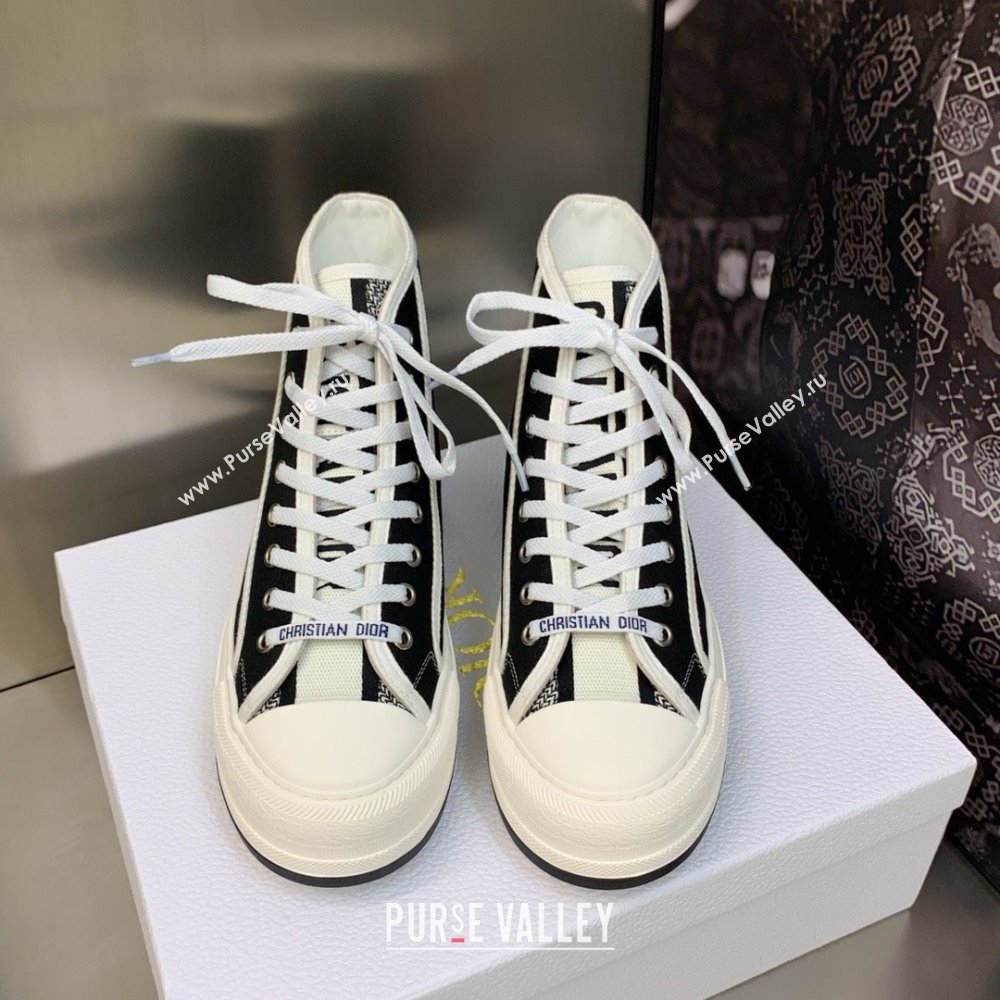 Dior Black Embroidered Cotton WalknDior High-Top Platform Sneaker 2023 (jincheng-230920-11)