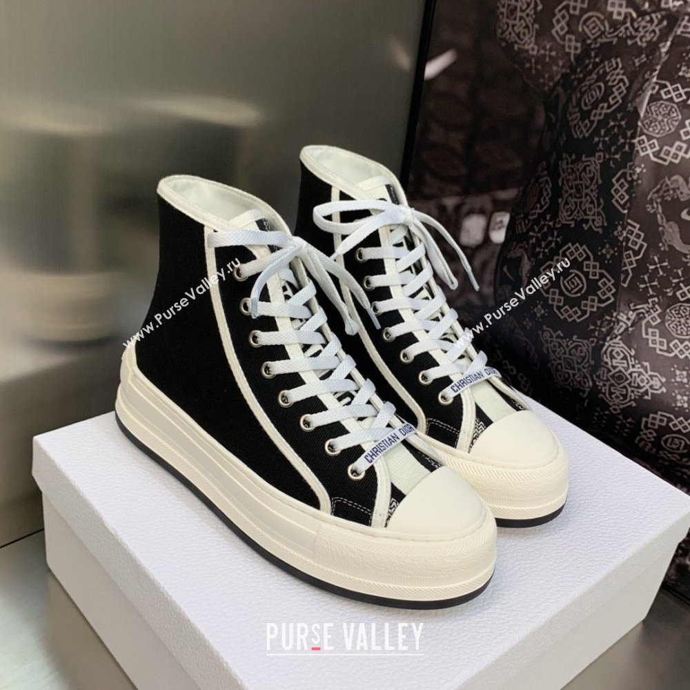 Dior Black Embroidered Cotton WalknDior High-Top Platform Sneaker 2023 (jincheng-230920-11)