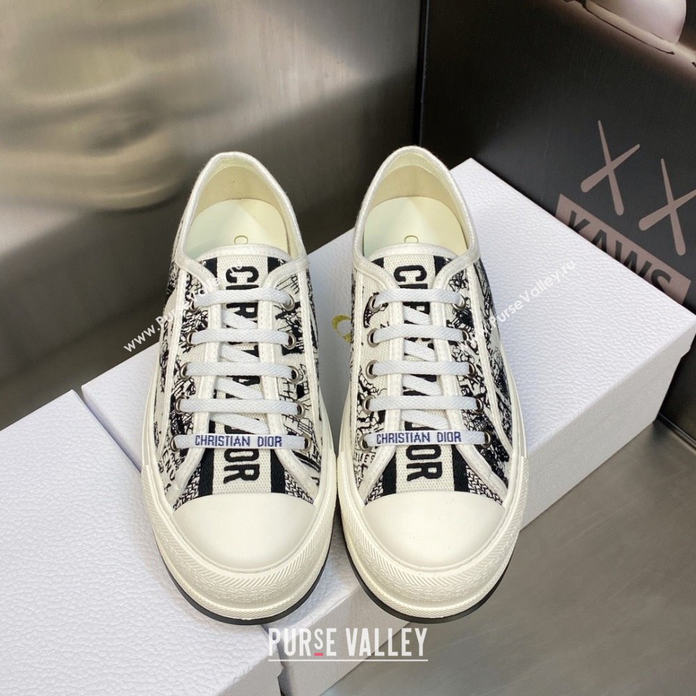 Dior White and Black Cotton Embroidered with Plan de Paris Motif WalknDior Platform Sneaker 2023 (jincheng-230920-12)
