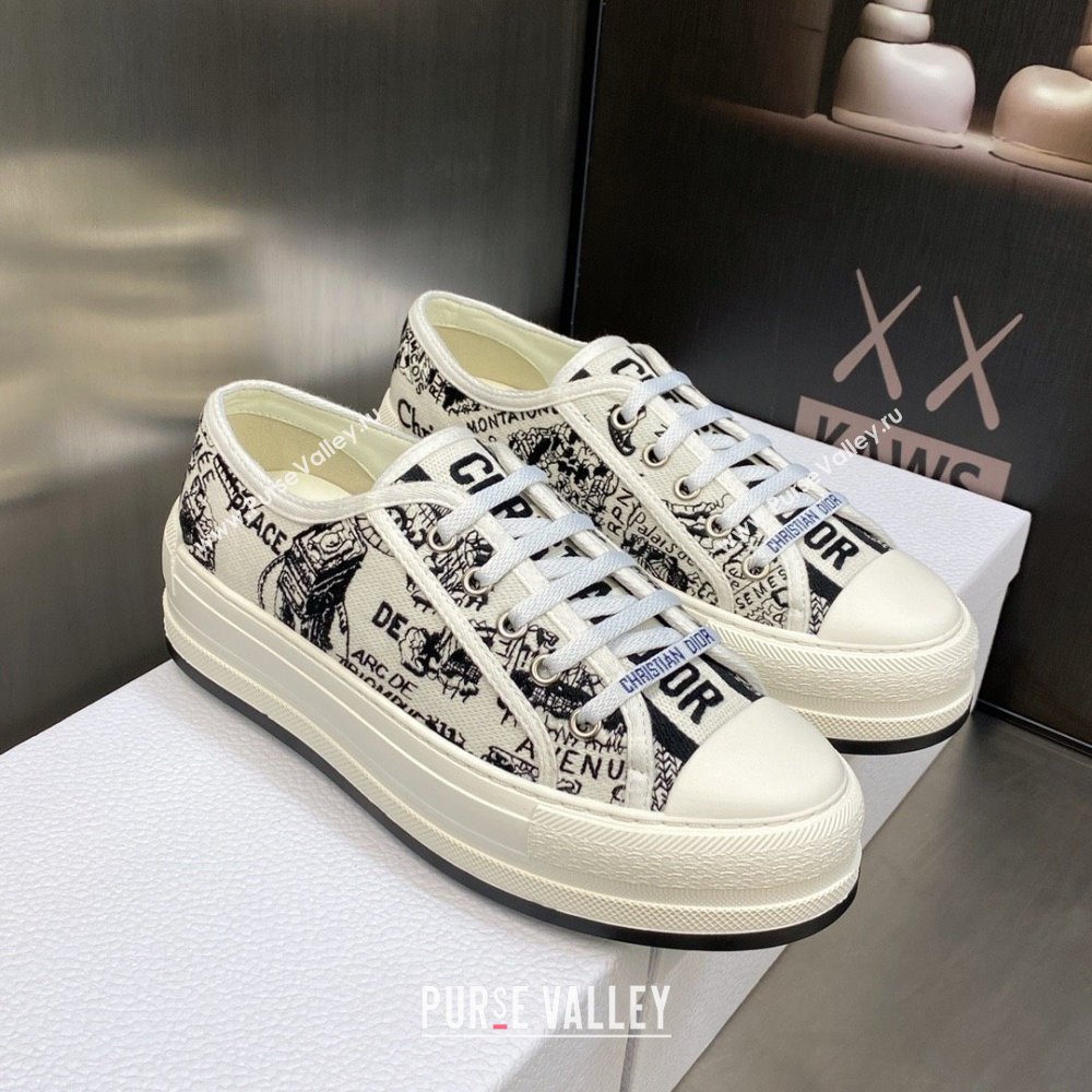 Dior White and Black Cotton Embroidered with Plan de Paris Motif WalknDior Platform Sneaker 2023 (jincheng-230920-12)