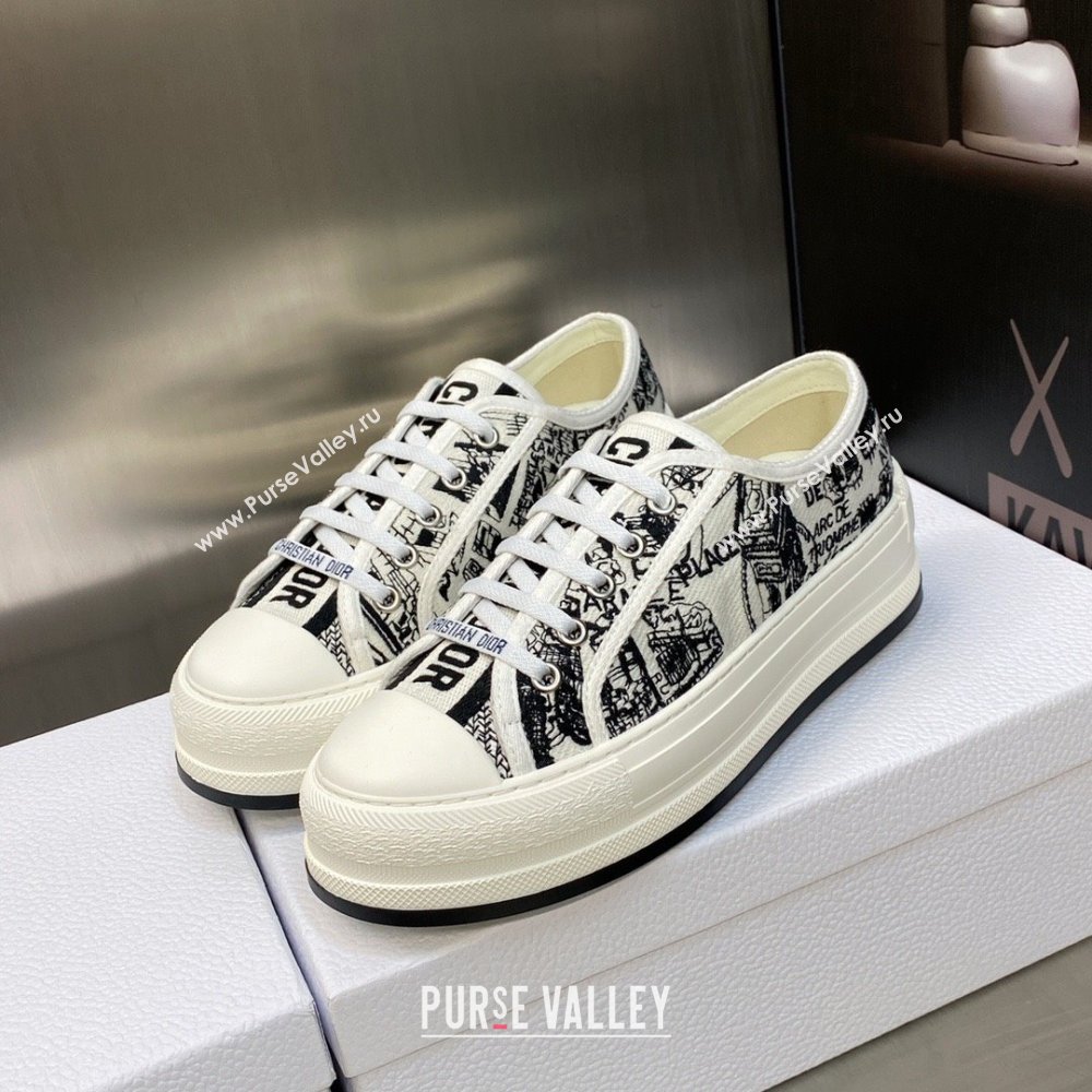 Dior White and Black Cotton Embroidered with Plan de Paris Motif WalknDior Platform Sneaker 2023 (jincheng-230920-12)