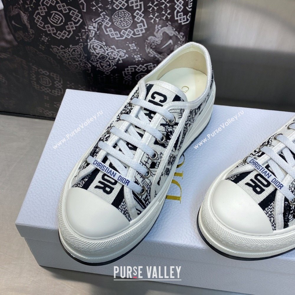 Dior White and Black Cotton Embroidered with Plan de Paris Motif WalknDior Platform Sneaker 2023 (jincheng-230920-12)