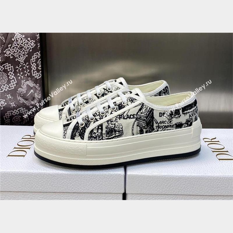 Dior White and Black Cotton Embroidered with Plan de Paris Motif WalknDior Platform Sneaker 2023 (jincheng-230920-12)