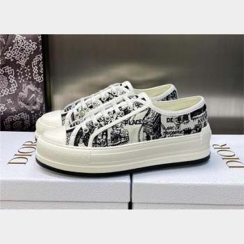 Dior White and Black Cotton Embroidered with Plan de Paris Motif WalknDior Platform Sneaker 2023 (jincheng-230920-12)