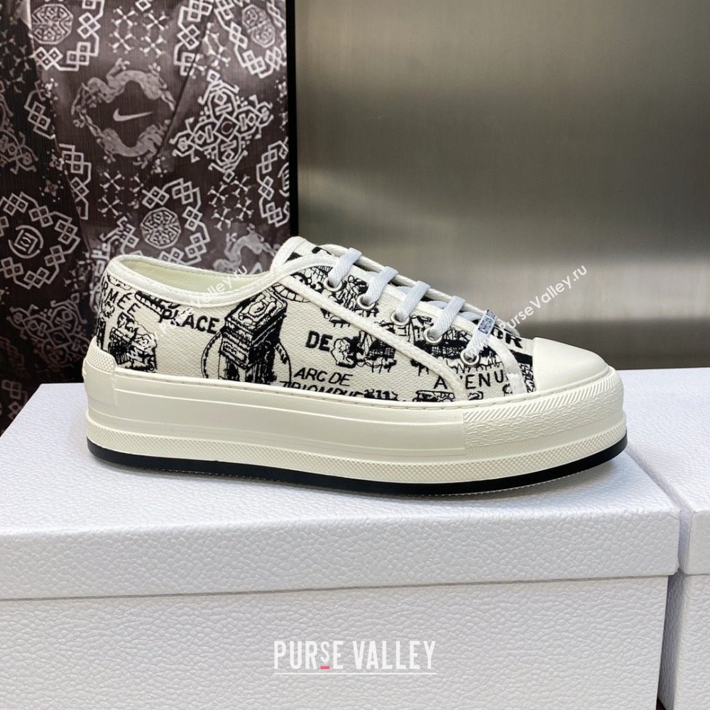 Dior White and Black Cotton Embroidered with Plan de Paris Motif WalknDior Platform Sneaker 2023 (jincheng-230920-12)