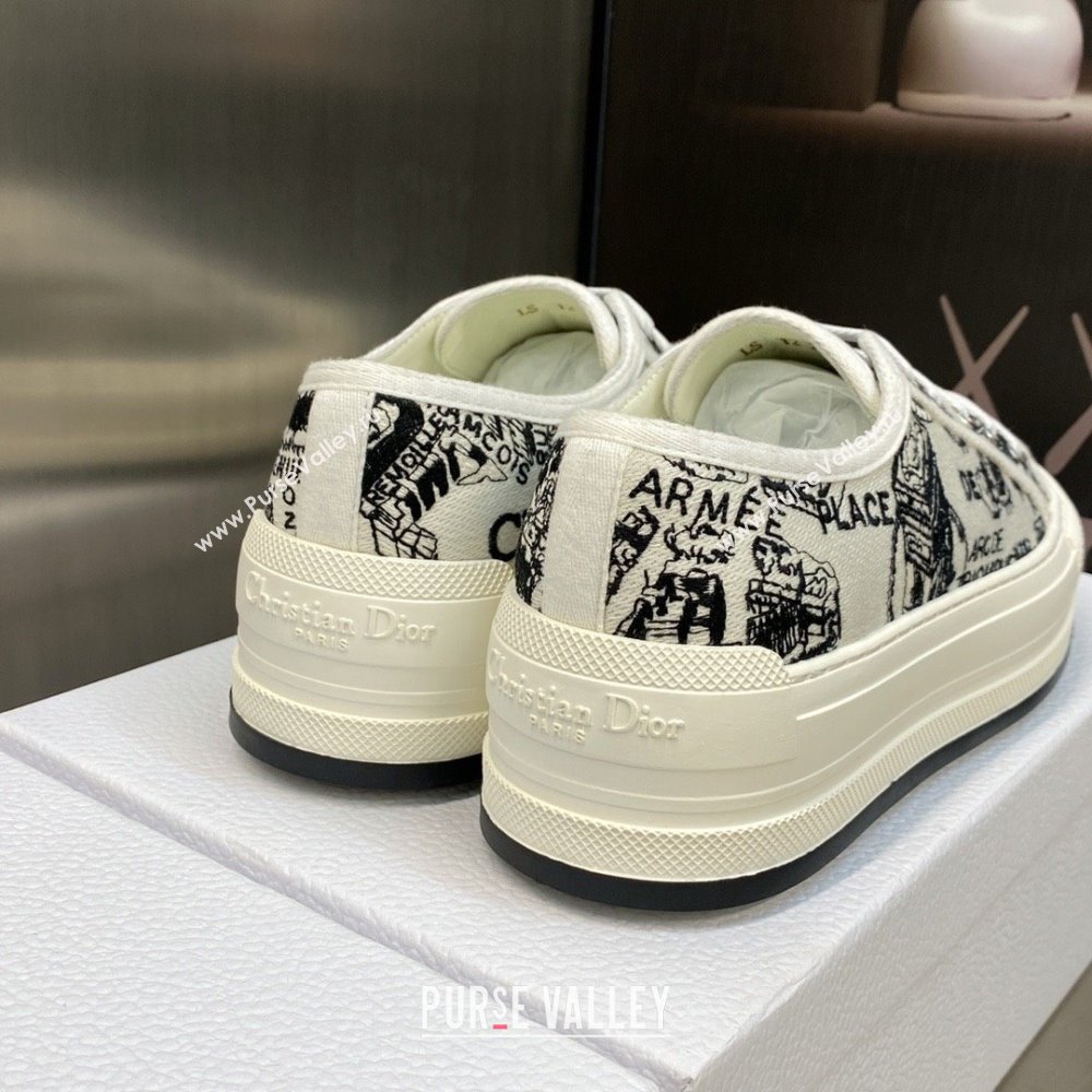 Dior White and Black Cotton Embroidered with Plan de Paris Motif WalknDior Platform Sneaker 2023 (jincheng-230920-12)