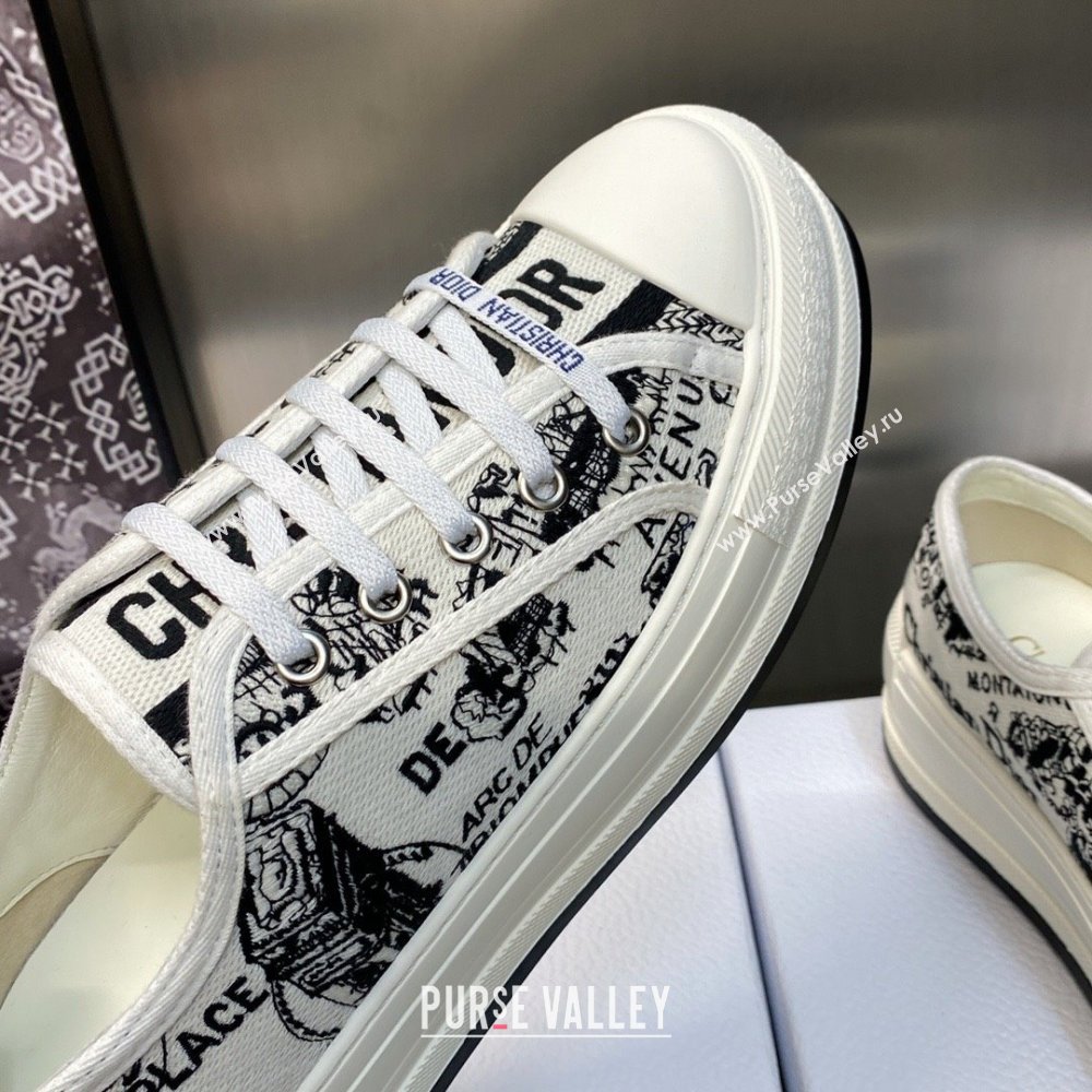 Dior White and Black Cotton Embroidered with Plan de Paris Motif WalknDior Platform Sneaker 2023 (jincheng-230920-12)