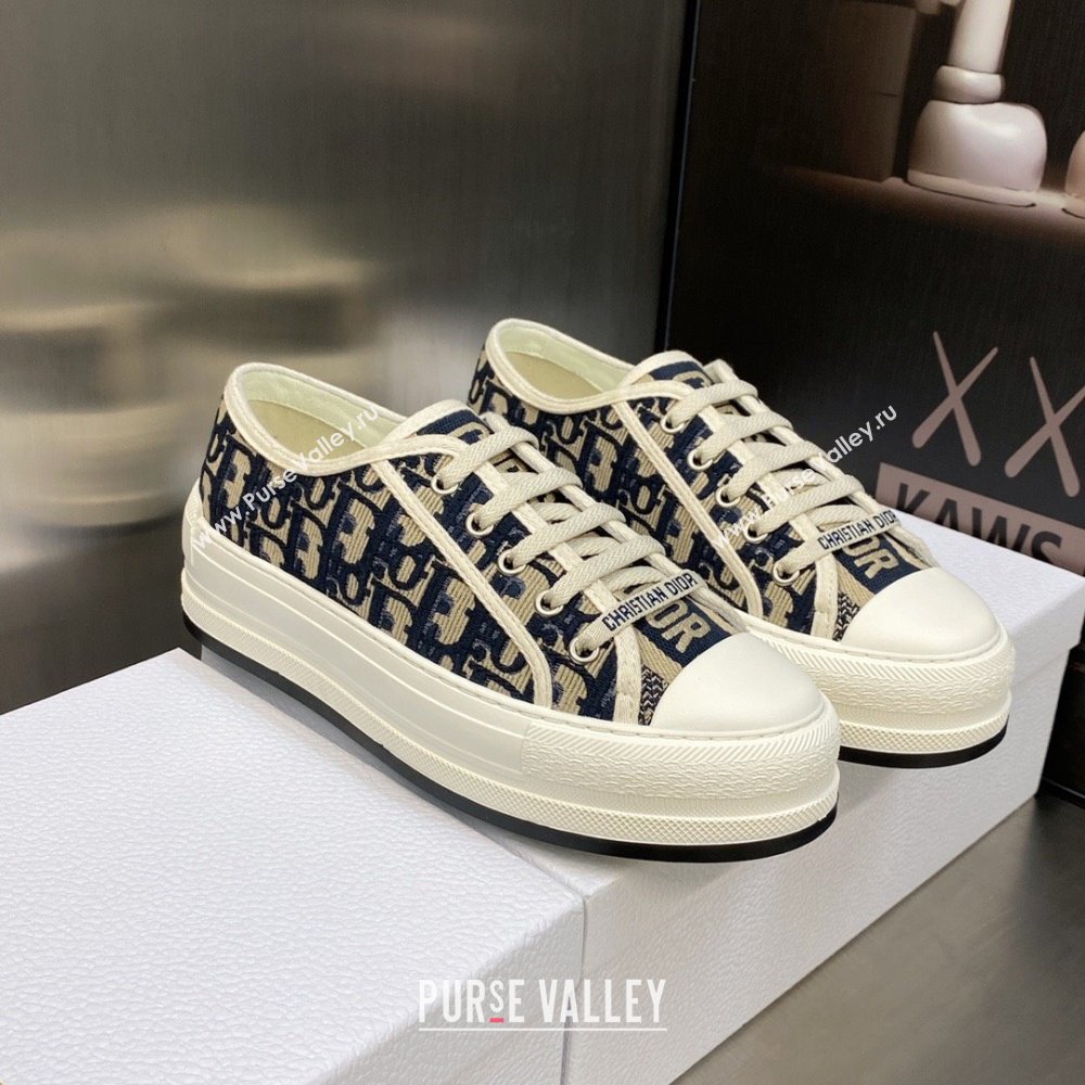 Dior deep blue Oblique Embroidered Cotton WalknDior Platform Sneaker 2023 (jincheng-230920-07)