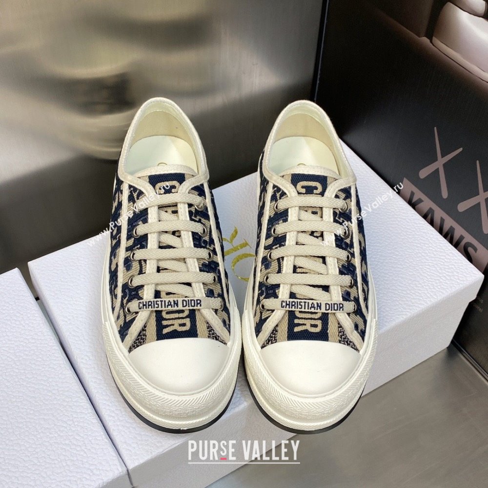 Dior deep blue Oblique Embroidered Cotton WalknDior Platform Sneaker 2023 (jincheng-230920-07)