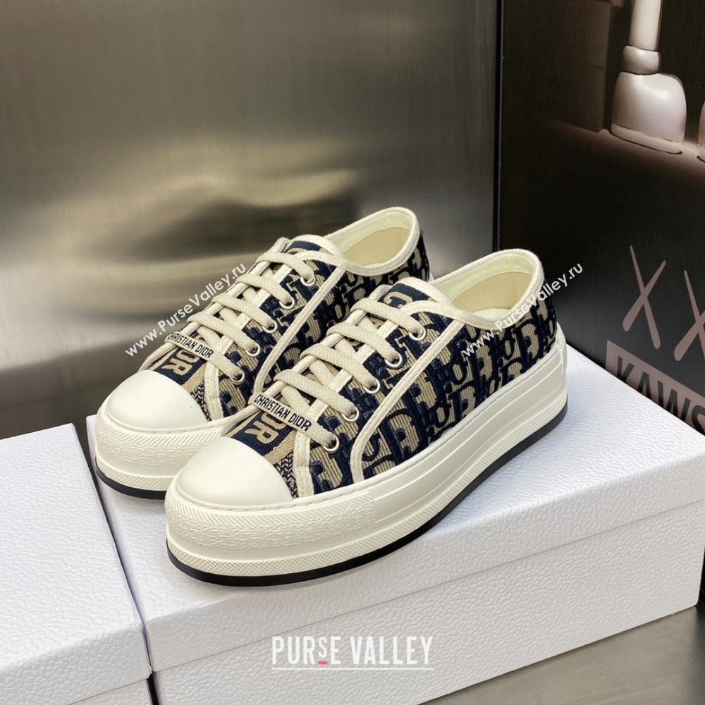 Dior deep blue Oblique Embroidered Cotton WalknDior Platform Sneaker 2023 (jincheng-230920-07)
