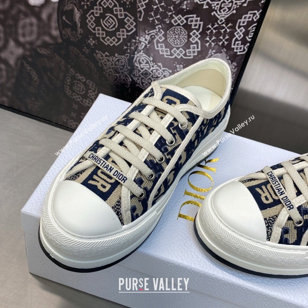 Dior deep blue Oblique Embroidered Cotton WalknDior Platform Sneaker 2023 (jincheng-230920-07)