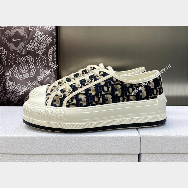 Dior deep blue Oblique Embroidered Cotton WalknDior Platform Sneaker 2023 (jincheng-230920-07)